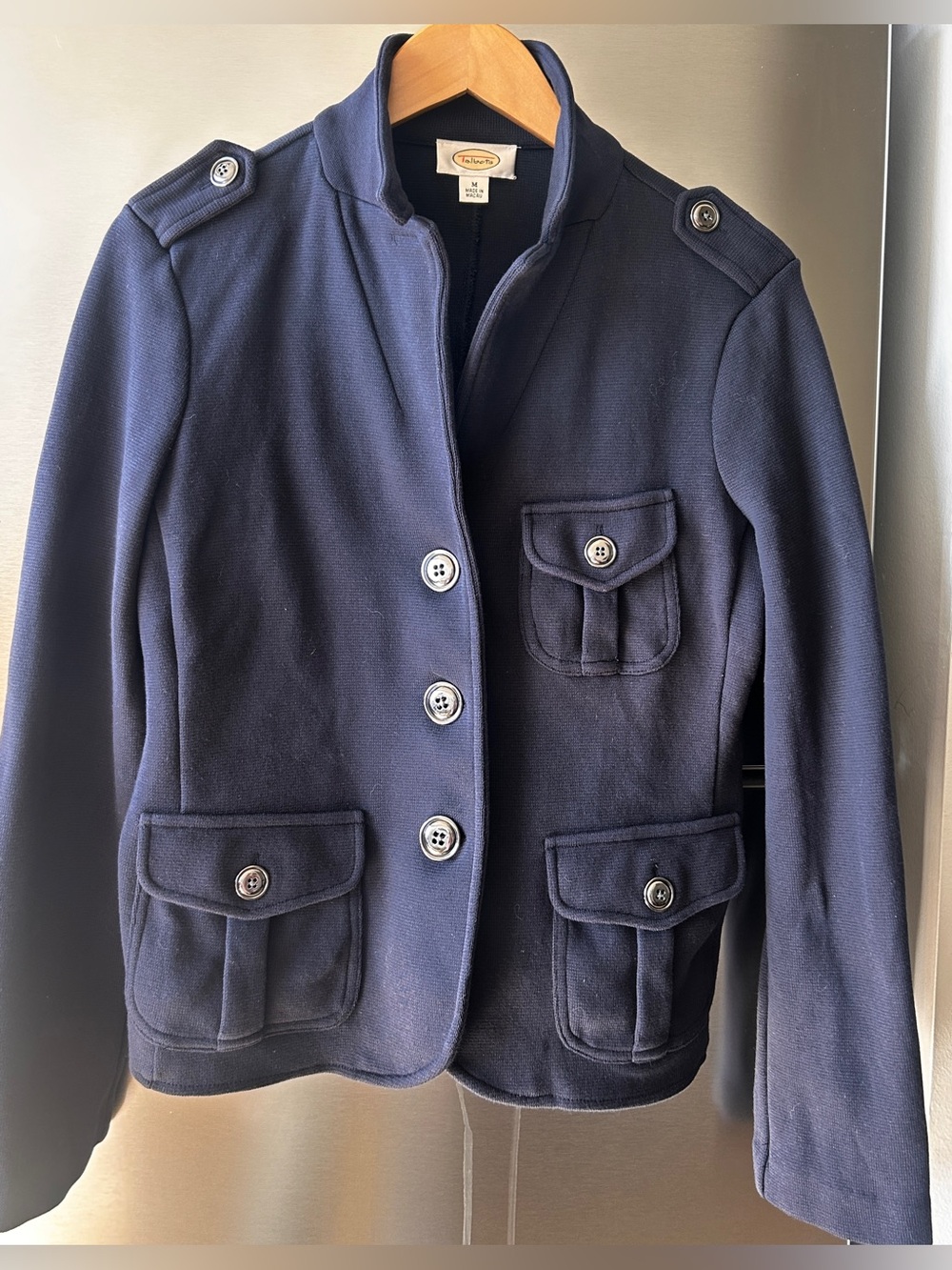 Talbots M Navy Cotton Military Safari Blazer Jacket Utility Knit